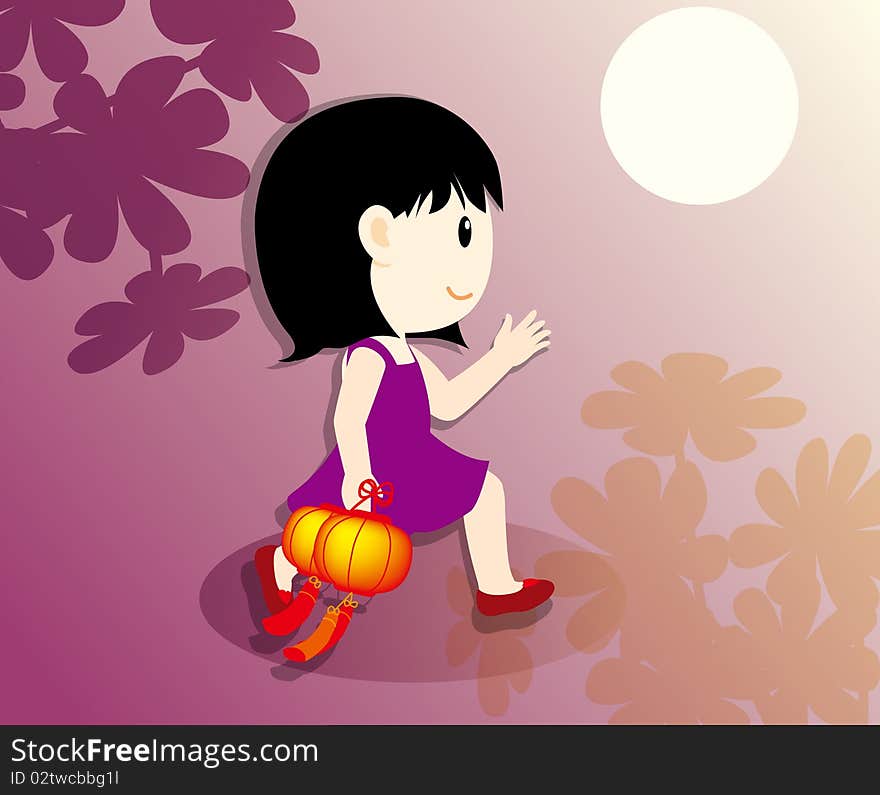 Mid-Autumn lantern rabbit girl ï¼ŒChina Traditional festival. Mid-Autumn lantern rabbit girl ï¼ŒChina Traditional festival