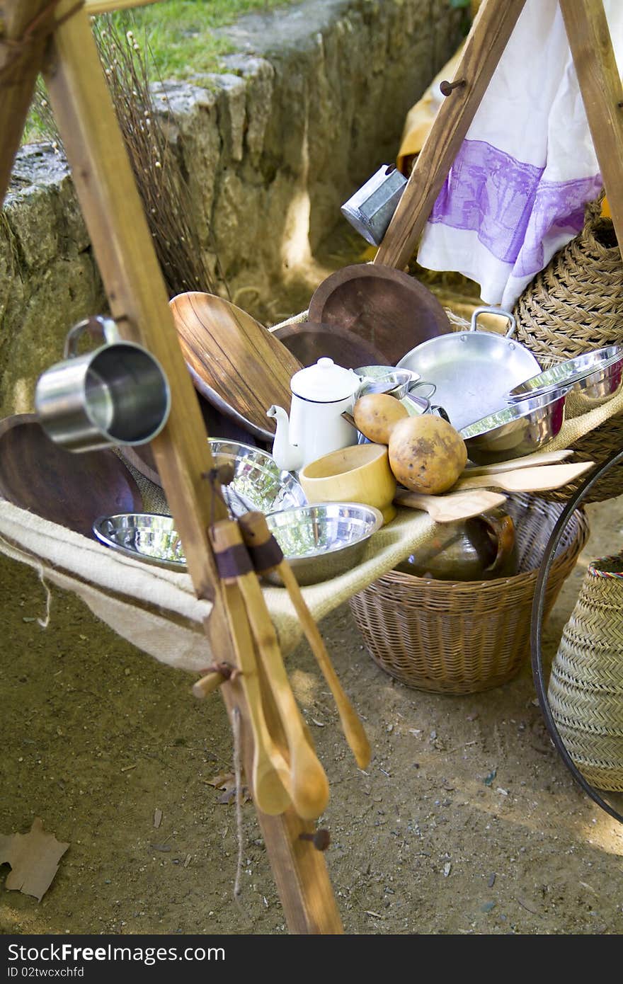 Military camp with arms and supplies