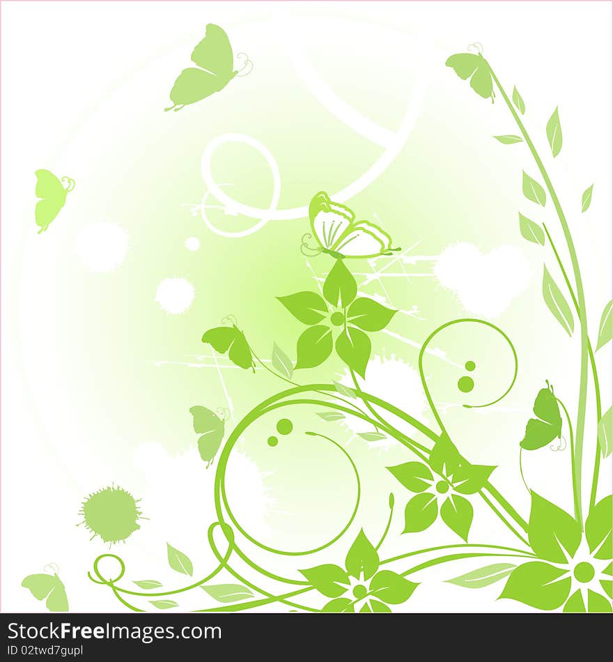 Floral Card With Butterflies