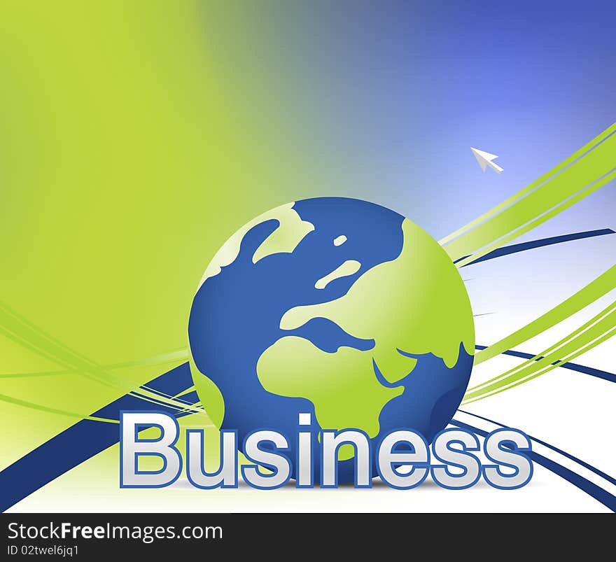 Abstract and Business Background with globe map and wavy lines. Abstract and Business Background with globe map and wavy lines.