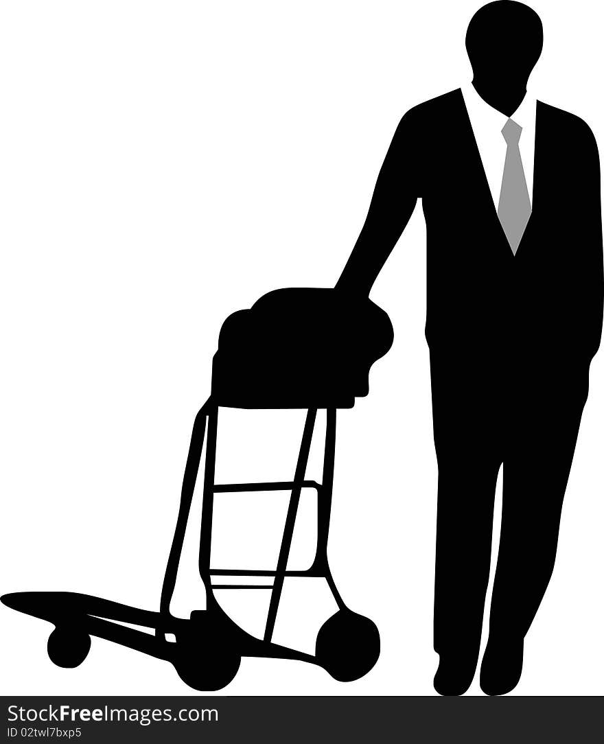 Illustration of a man with trolley