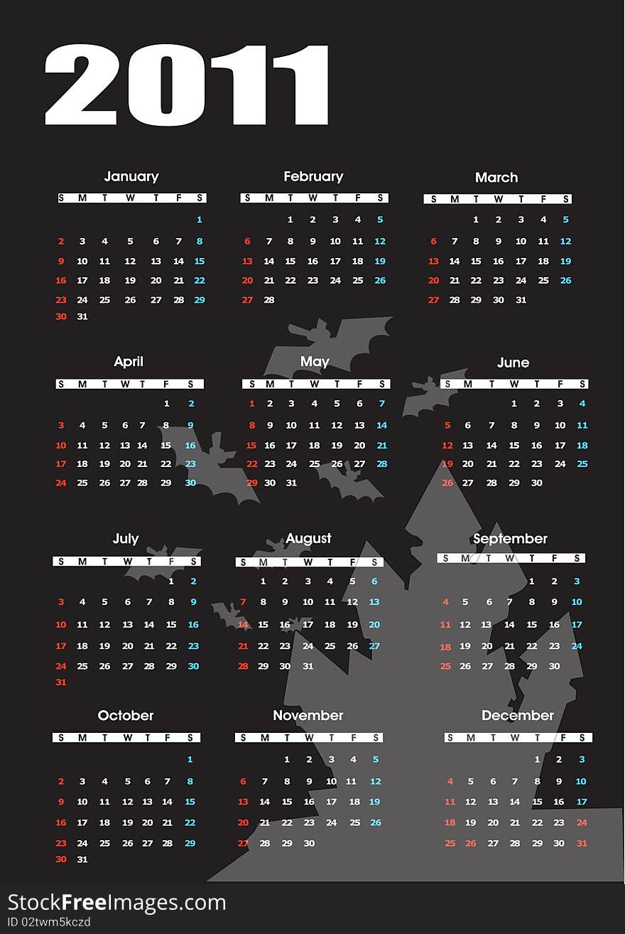 Calendar 2011 halloween vector black. Calendar 2011 halloween vector black