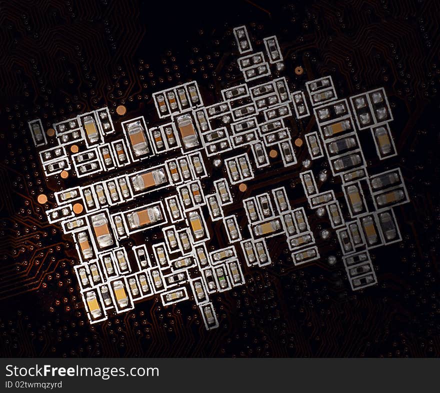 Semiconductor components on a black background. Semiconductor components on a black background