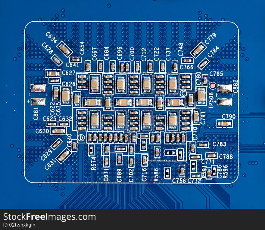 Semiconductor components on a blue background. Semiconductor components on a blue background