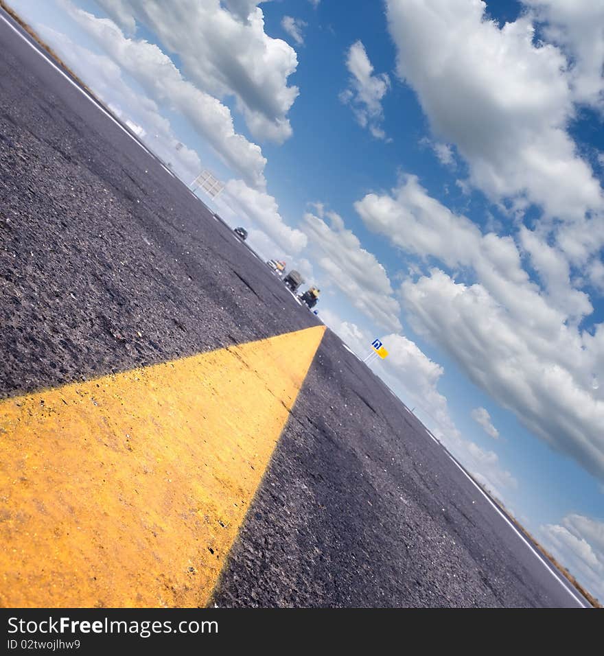 Most asphalt road. Diagonal framing