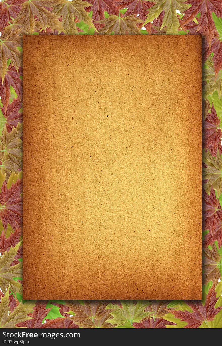 Autumn background with blank old paper and leaves