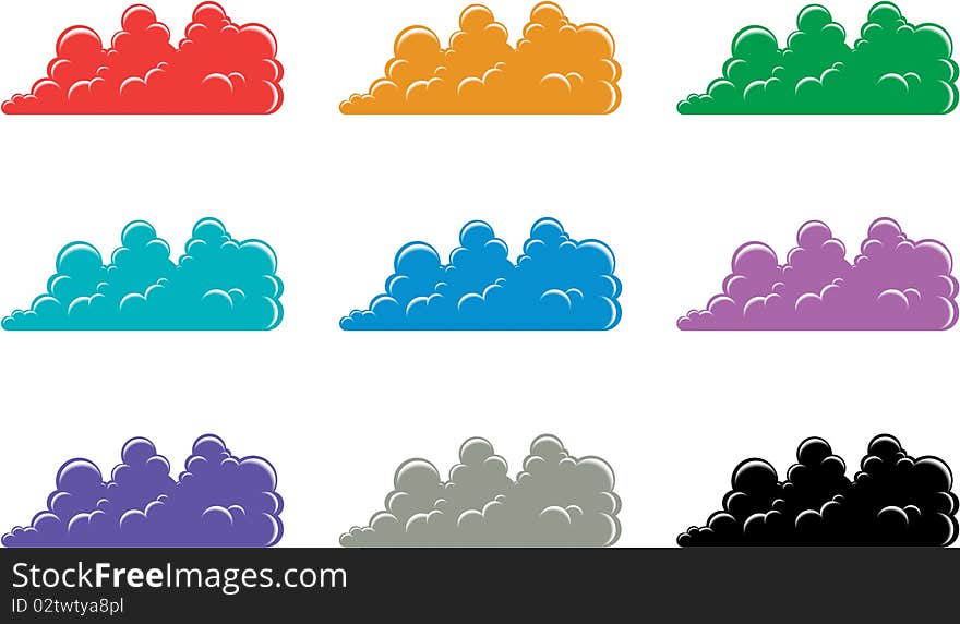 Clouds icons in colors isolated over white background