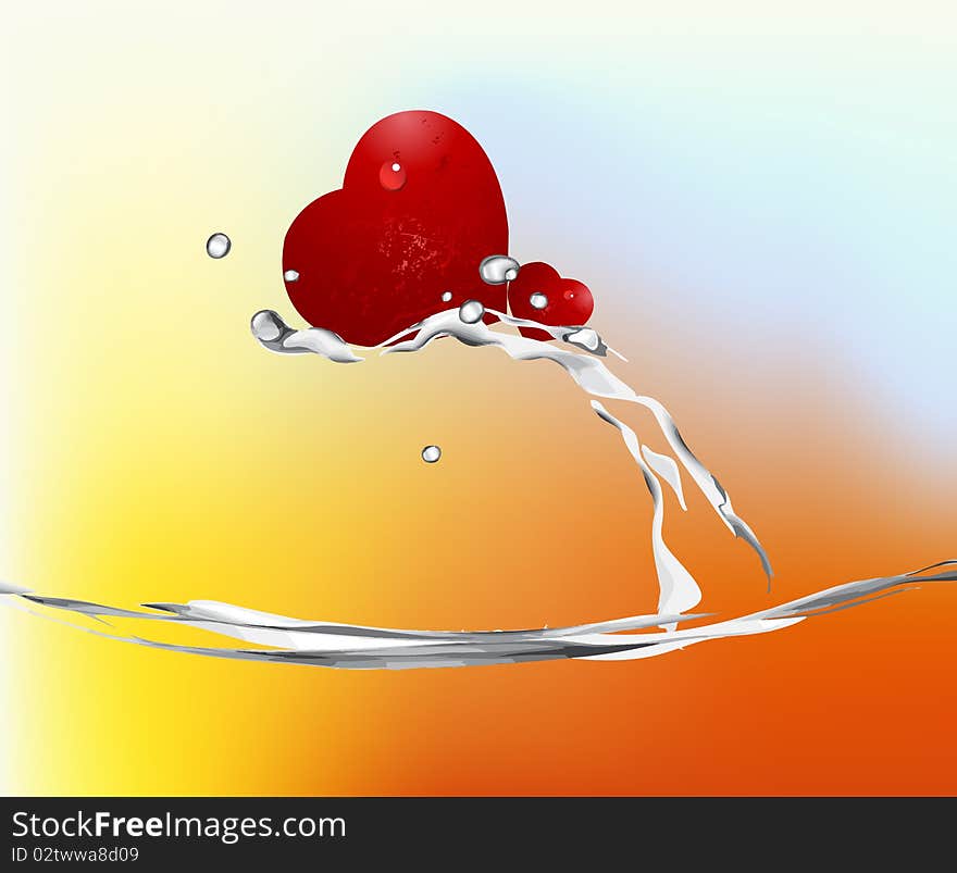 Valentine's Day Concept, red hearts diving into the water. Valentine's Day Concept, red hearts diving into the water.