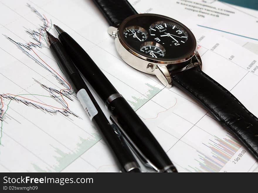 Candle Stick Chart And Watch, Pen.