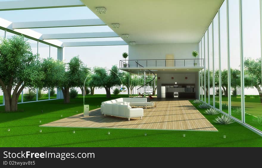 Modern interior of a drawing room (3d rendering)