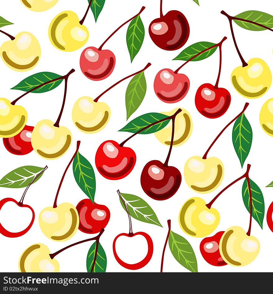 Seamless retro pattern with yellow and red cherryes. Seamless retro pattern with yellow and red cherryes