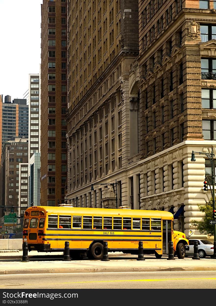 School Bus in the streets of Manhattan