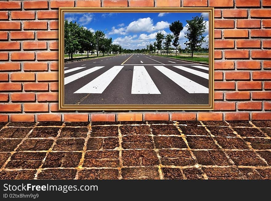 Brickwall and old floor pattern as zebra walk way photo