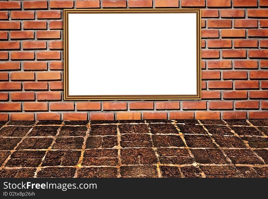 Brickwall pattern and wooden photo frame. Brickwall pattern and wooden photo frame