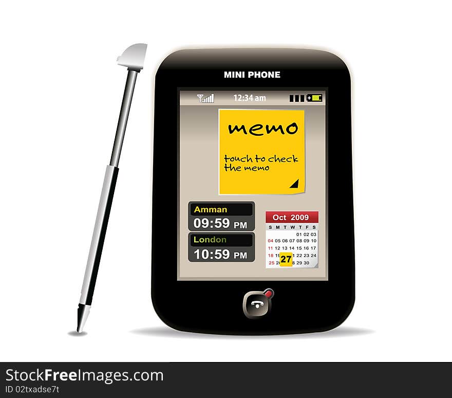 Mini Mobile phone with pen and touch screen.