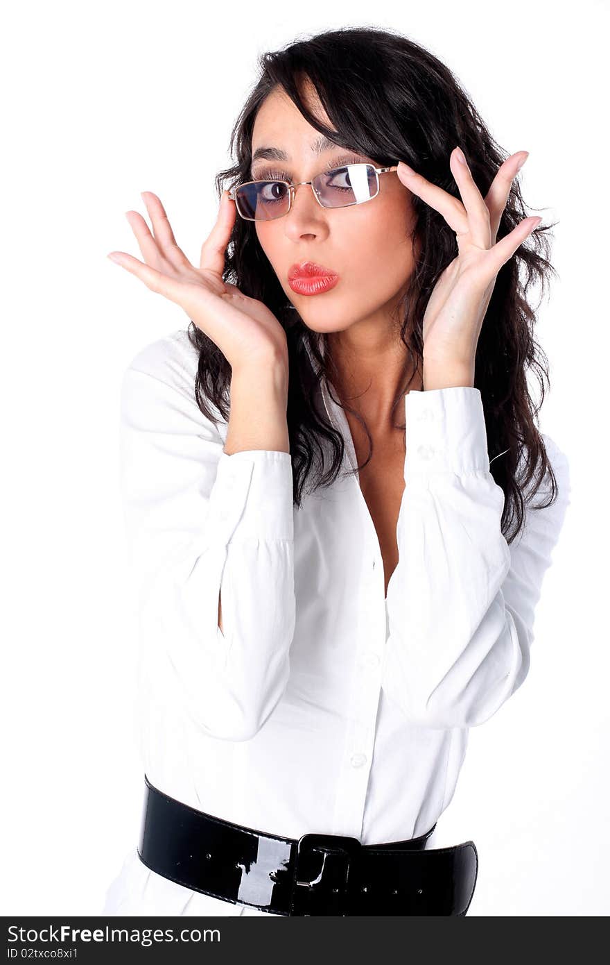 businesswoman with glasses isolated on white