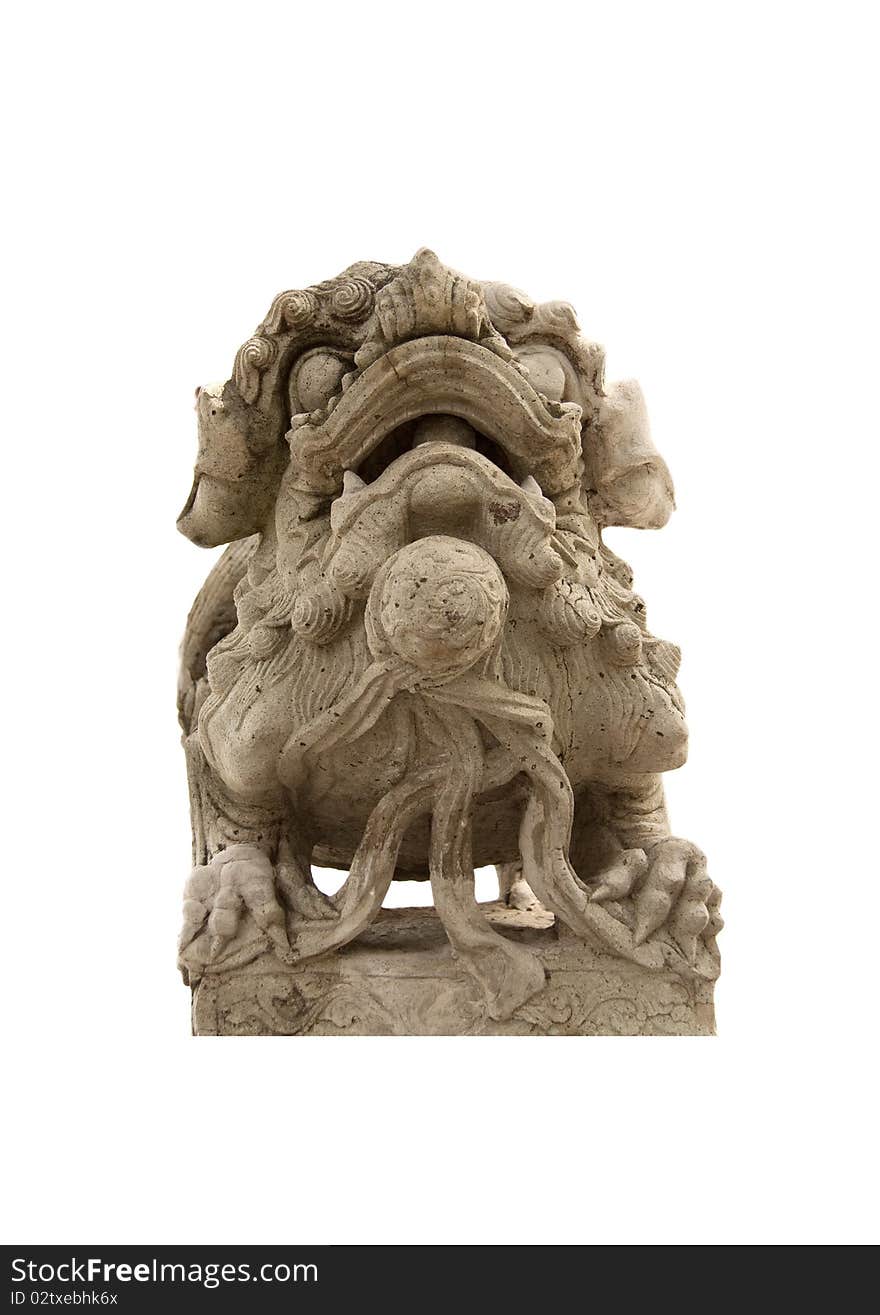 Stone lion that use for decorate at buddhist temple gate