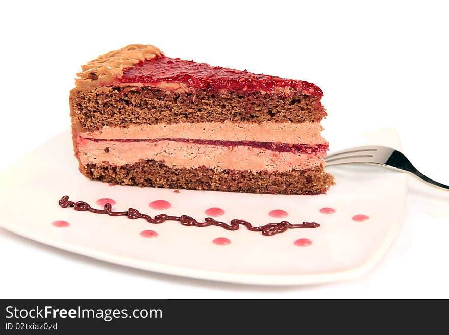 Chocolate-raspberry cheesecake on the plate