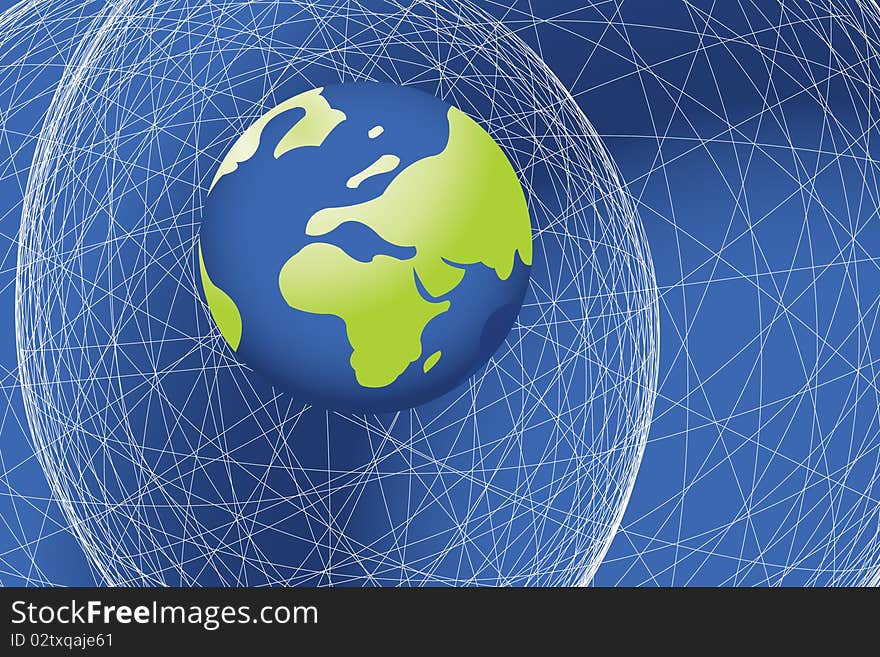 Abstract and Business Background with globe map and wavy lines. Abstract and Business Background with globe map and wavy lines.