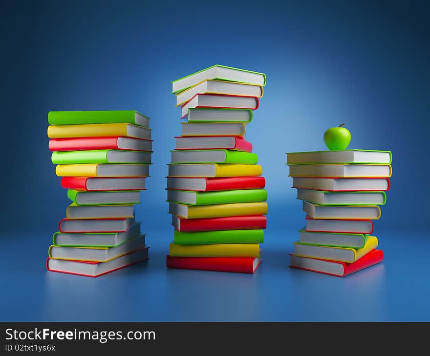 Books. 3d Illustration on a dark blue background