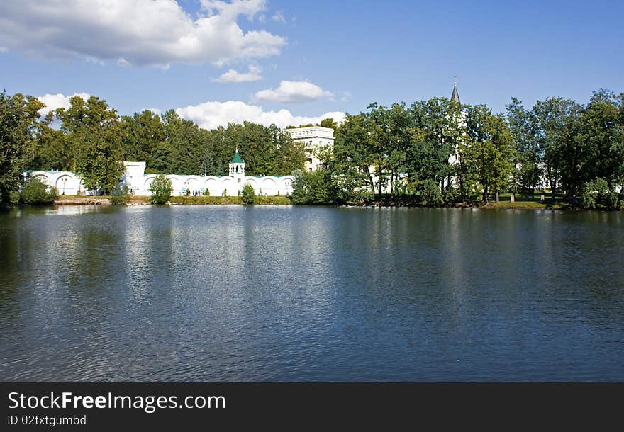 Pond at Nikolo-Ugreshsky monastery, Dzerzhinsky, Russia.