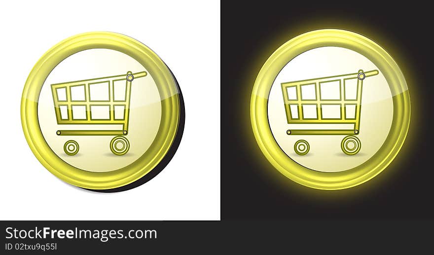 Shopping cart button on white and black background. Shopping cart button on white and black background.