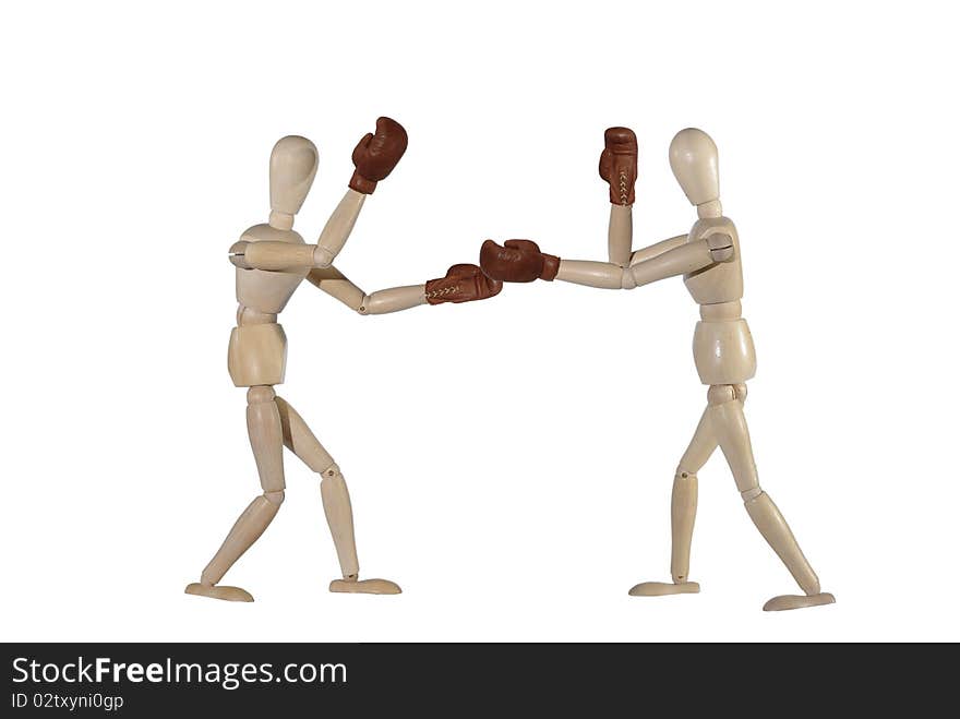 Sparing boxing - of dummies on white background