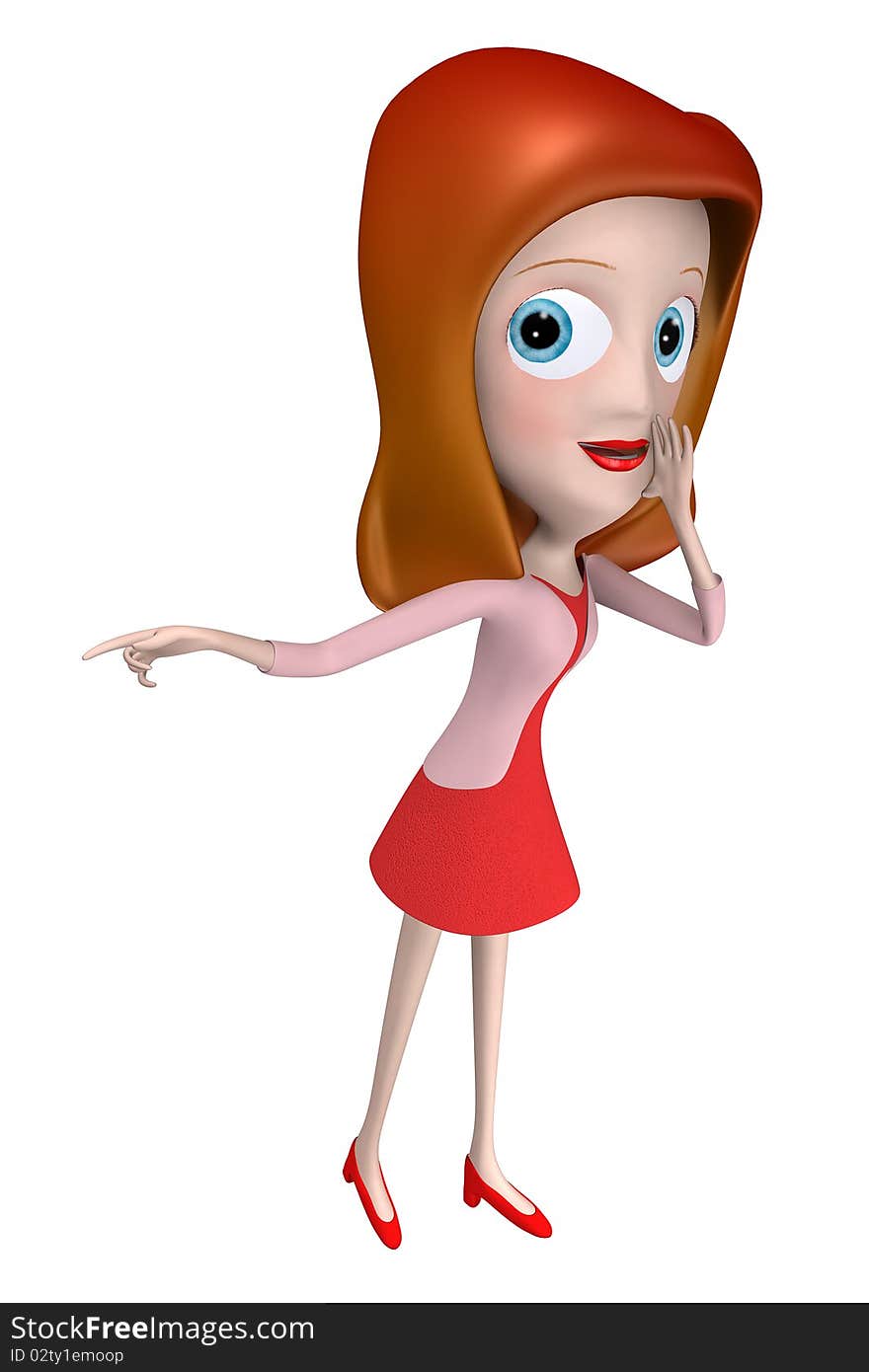 3D Yelling Girl With Hand Pointing