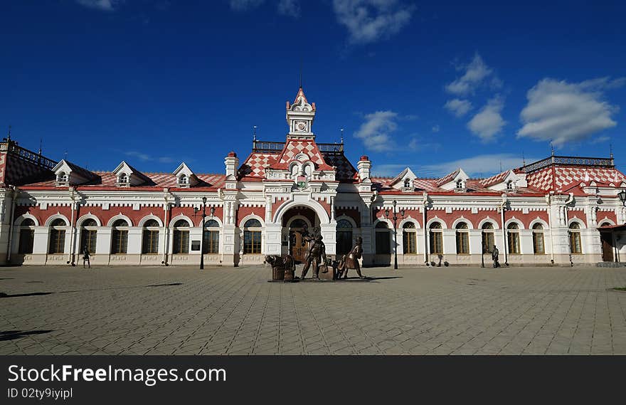 Ancient building-museum of railway station in Ekaterinburg, Russia