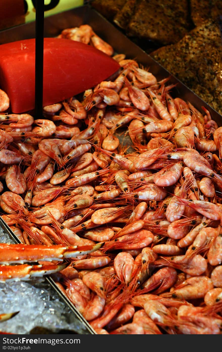 Fresh Shrimps In A Fish Market