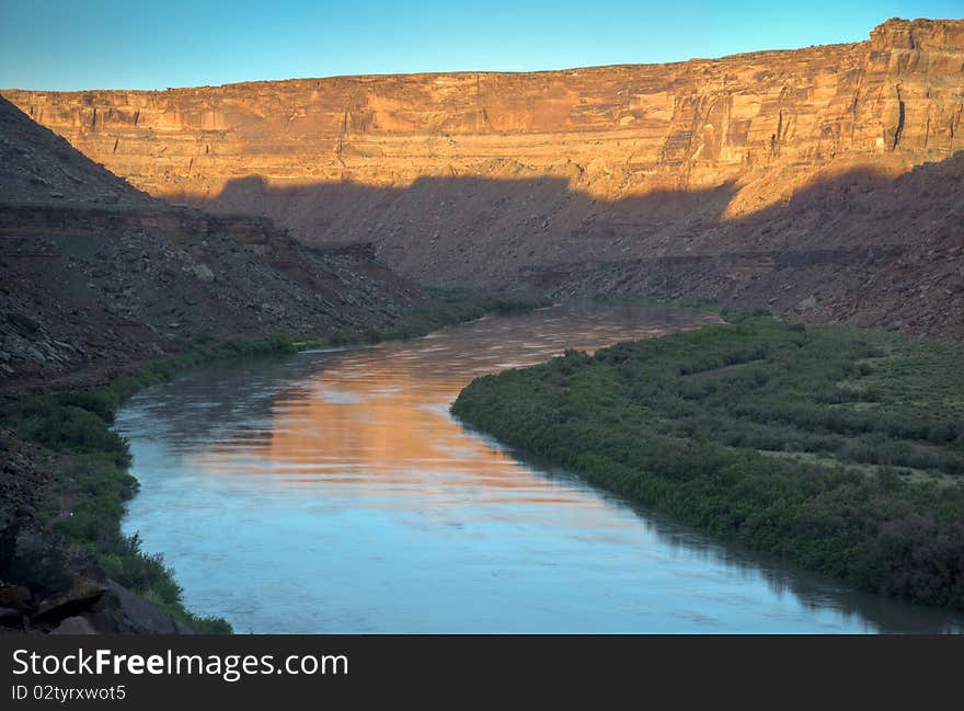 Dawn on a river near Canyonlands National Park in Utah. Dawn on a river near Canyonlands National Park in Utah