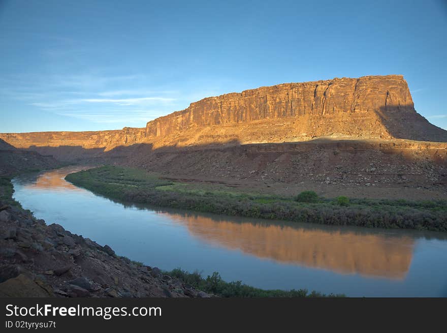 Dawn on a river near Canyonlands National Park in Utah. Dawn on a river near Canyonlands National Park in Utah