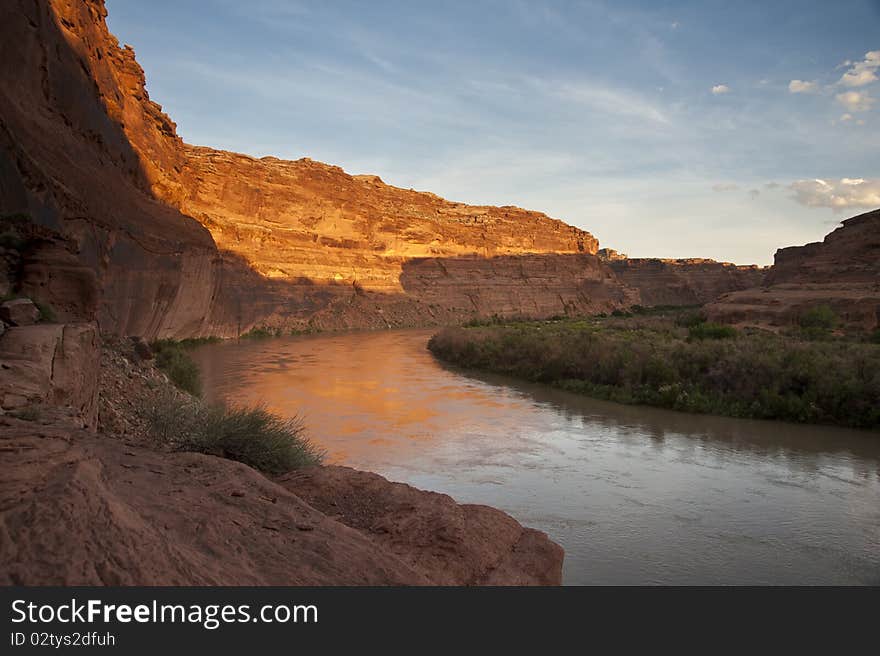 Dawn on a river near Canyonlands National Park in Utah. Dawn on a river near Canyonlands National Park in Utah