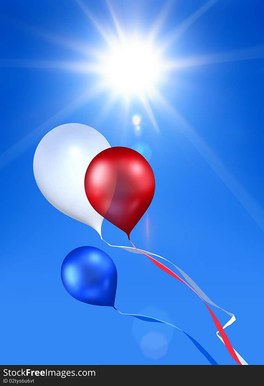 Toy balloon soaring in the blue sky under shining sun. Toy balloon soaring in the blue sky under shining sun