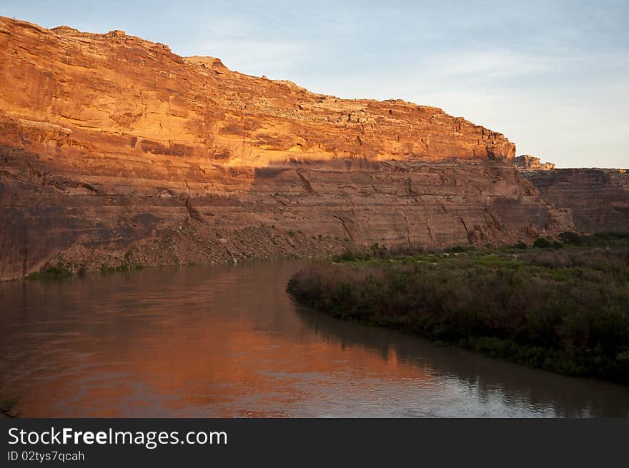 Dawn on a river near Canyonlands National Park in Utah. Dawn on a river near Canyonlands National Park in Utah