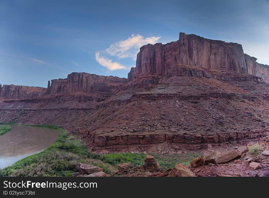 Dawn on a river near Canyonlands National Park in Utah. Dawn on a river near Canyonlands National Park in Utah