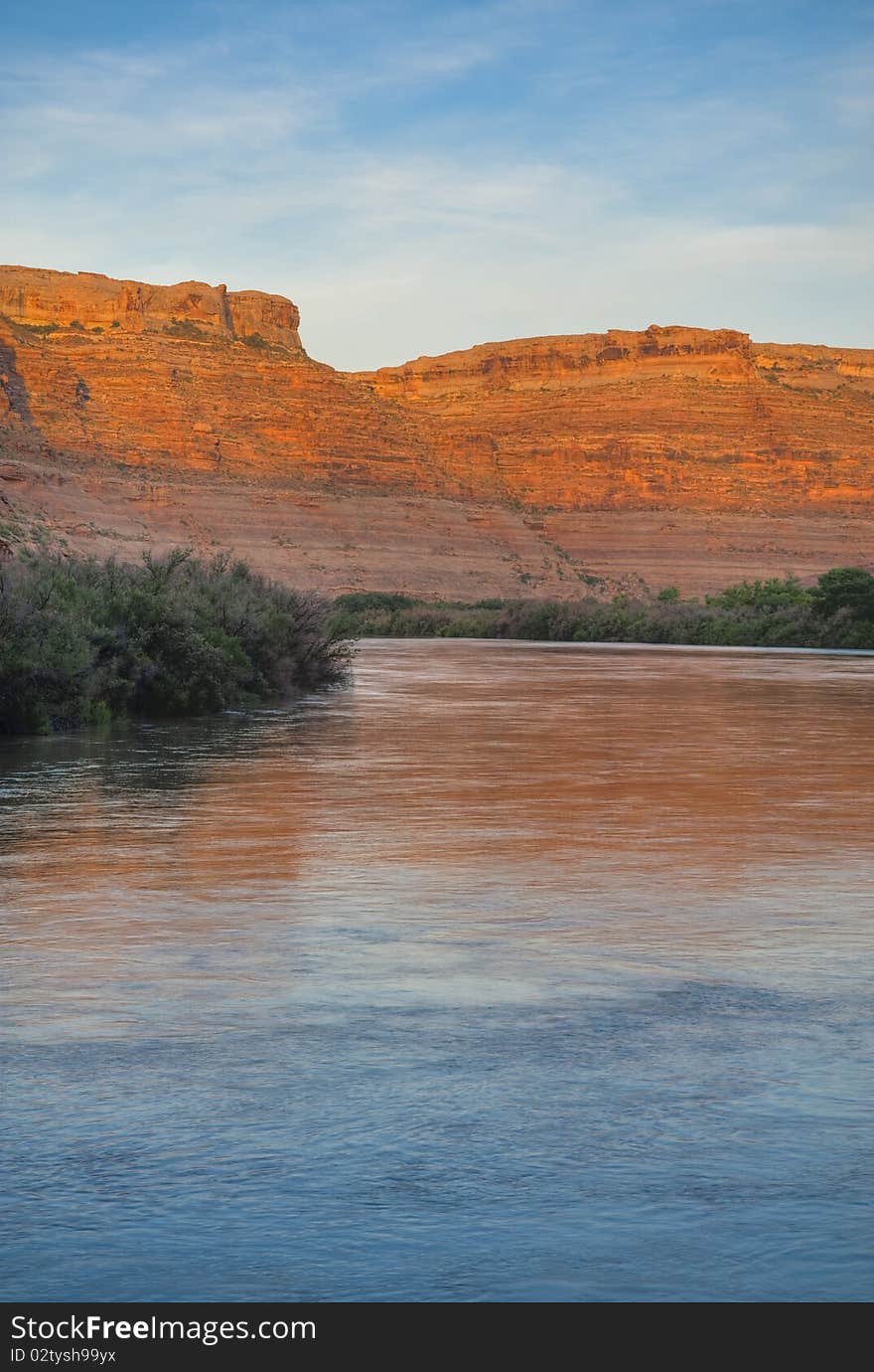 Dawn on a river near Canyonlands National Park in Utah. Dawn on a river near Canyonlands National Park in Utah