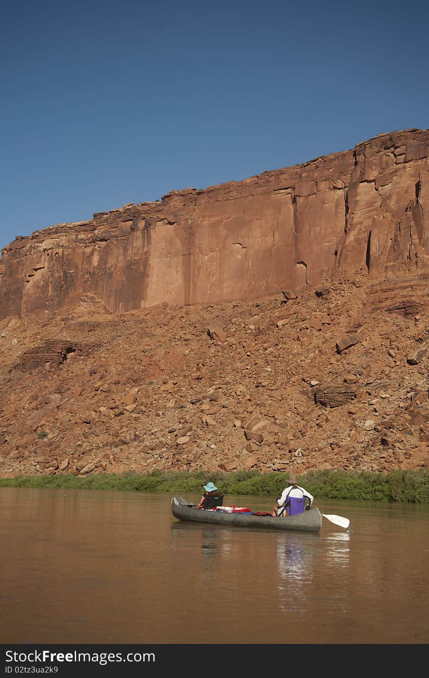 Mother and daughter in a canoe