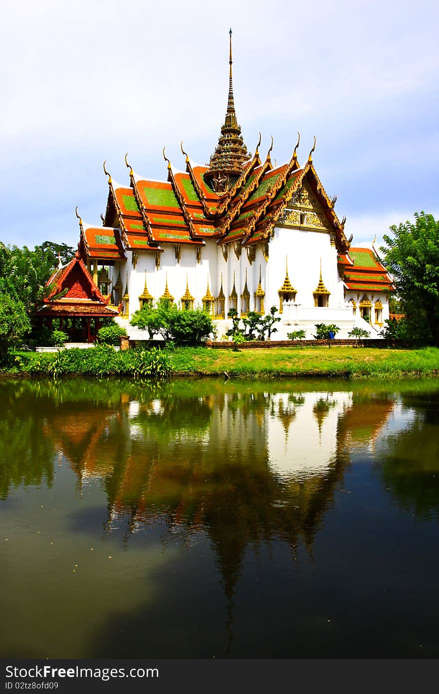 Thai temple with reflection on the water. Thai temple with reflection on the water