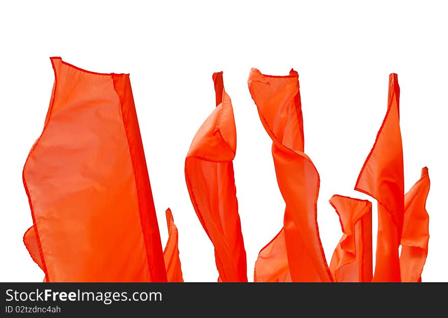 Red flag fluttering on a wind isolated on white