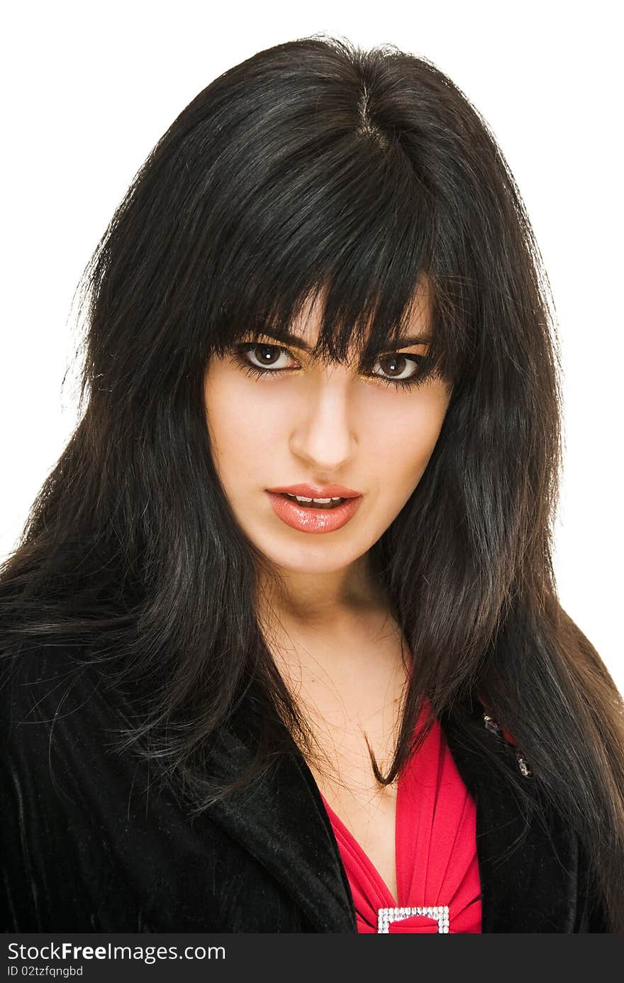 Close up portrait of charming brunette in black. Close up portrait of charming brunette in black