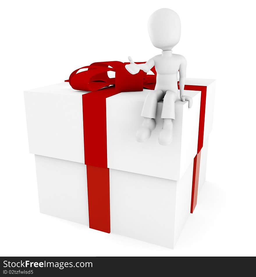 3d Man Sitting On A Present Box