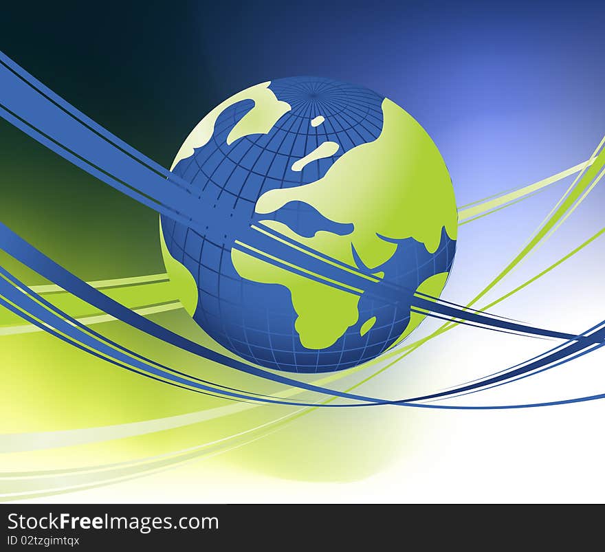 Abstract and Business Background with globe map and wavy lines. Abstract and Business Background with globe map and wavy lines.