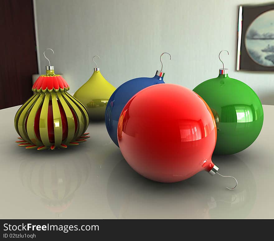 Christmas Balls On Table