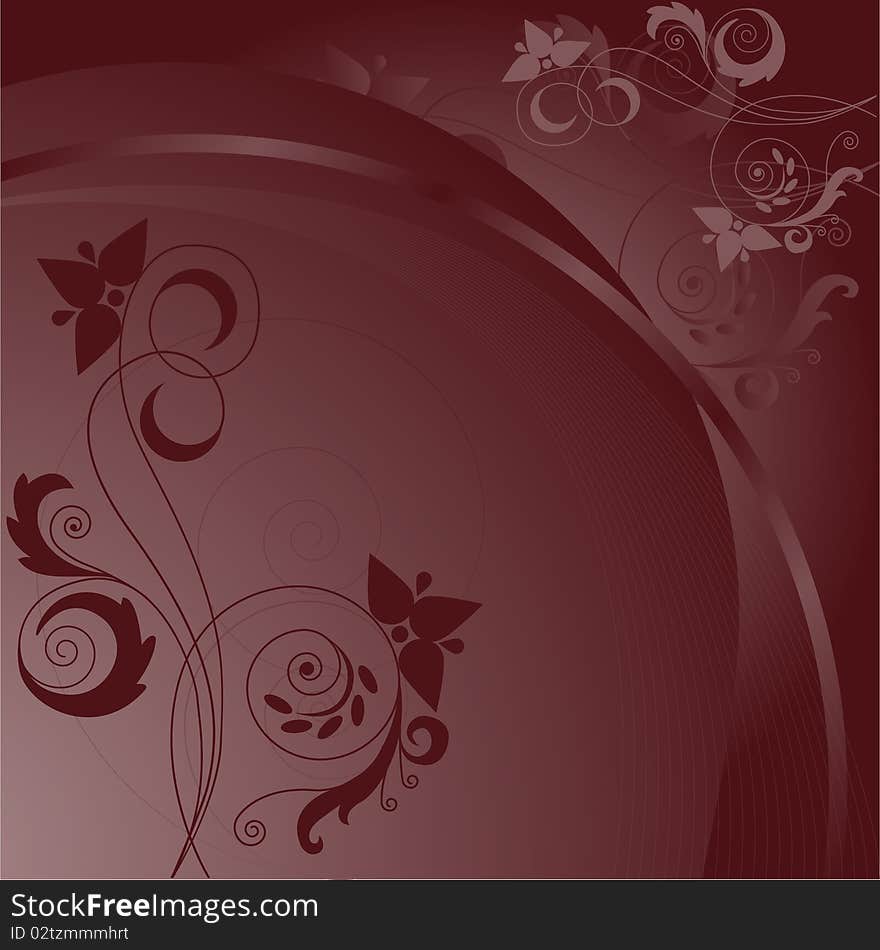 Brown background with asymmetrical floral compositions in the corners. Brown background with asymmetrical floral compositions in the corners