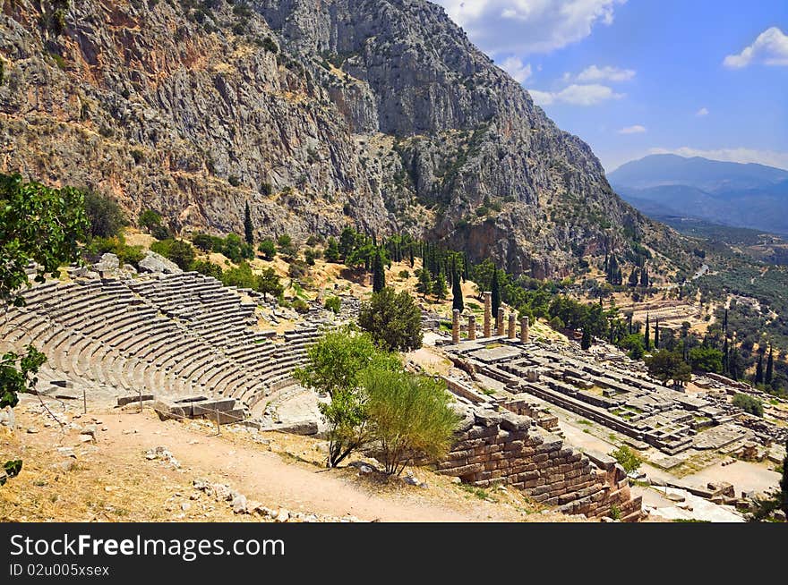 Ruins of the ancient city Delphi, Greece - archaeology background