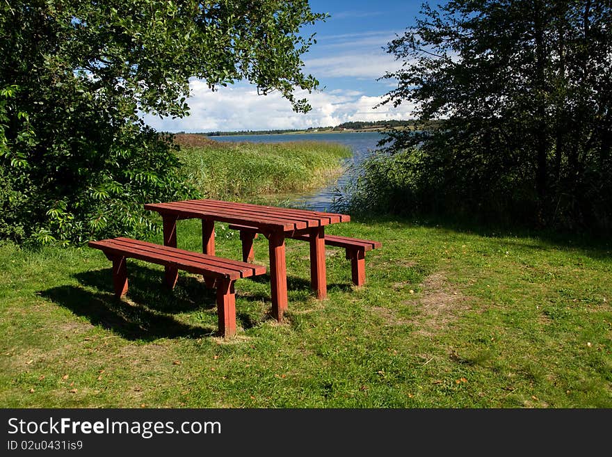 Picnic area at vandet lake near Klitnoeller in Denmark