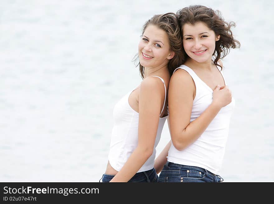 Two young girls on nature