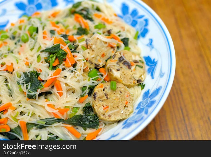 Sumptuous looking Chinese style vegetarian noodles. Made with various ingredients and vegetables. For concepts such as healthy lifestyle, and food and beverage.