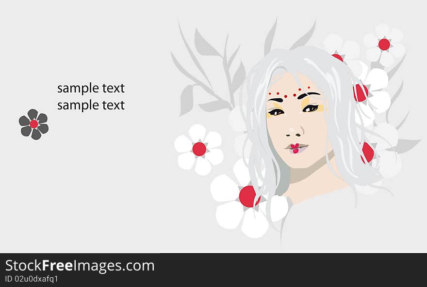 The Chinese (Japanese) girl with white hair and flowers